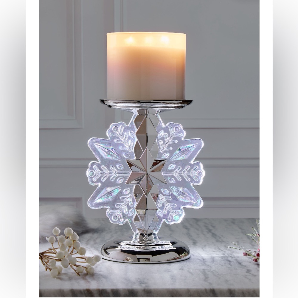 ❄️SNOWFLAKE ‘Light-Up’ Pedestal 3-Wick Candle Holder, Bath & Body Works, NWT